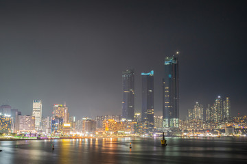 The night view of Haeundae Beach and skyscraper in Busan, South Korea	