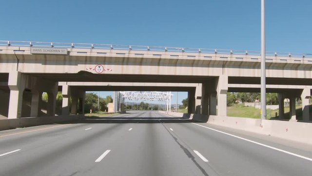 A tracking shot of the empty N1 highway in Johannesburg, South Africa during the covid-19 coronavirus lockdown. 