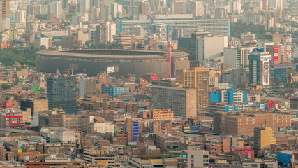 Aerial view of the stadium in the Peruvian capital Lima from San Cristobal hill timelapse