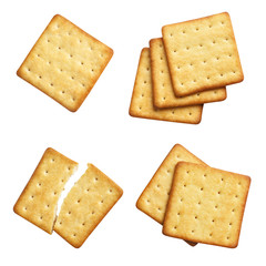 Collection of tasty crackers, isolated on white background
