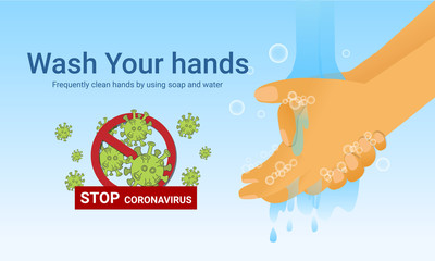 Washing hands with soap vector flat illustration. Hygiene concept.