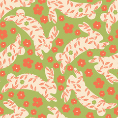 Obraz premium Hopping Spring Rabbits Vector Seamless Pattern