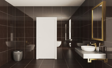 Scandinavian bathroom, classic  vintage interior design. 3D rendering.