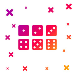Color Set of six dices icon isolated on white background. Gradient random dynamic shapes. Vector Illustration