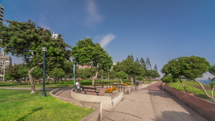 Fototapeta premium Fast walk in Parque del Amor or Love park timelapse hyperlapse in Miraflores, Lima, Peru.