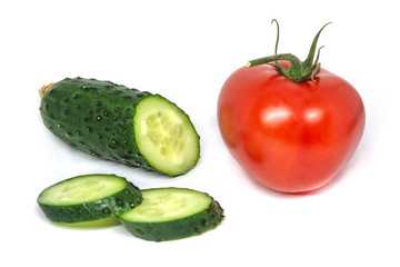 sloced cucumber and tomato isolate on white