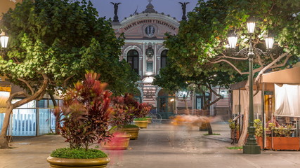 Fototapeta premium Central Post Office illuminated Building day to night timelapse, Lima, Peru