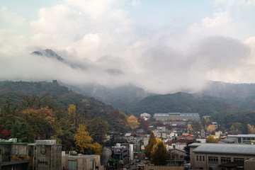 Dramatic autumn landscape in Samcheong-dong, Jongno-gu, Seoul, Korea