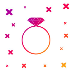 Color Diamond engagement ring icon isolated on white background. Gradient random dynamic shapes. Vector Illustration