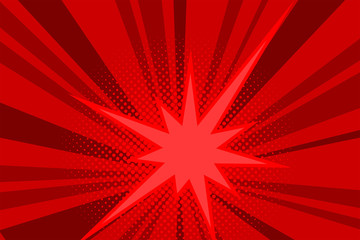 Comic red sunbeam background Retro pop art style cartoon