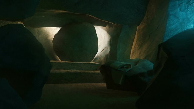 Easter Background - The Stone Is Rolling From Jesus' Tomb, 3d rendering