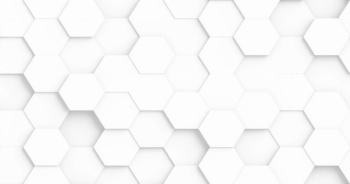 Abstract Hexagon Geometric Surface Loop. Light bright clean minimal hexagonal grid pattern, random waving motion background canvas in pure wall architectural white. Seamless loop 4K FullHD.