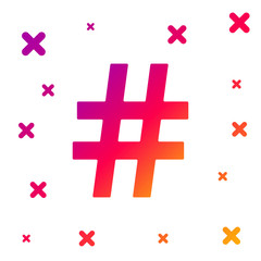 Obraz premium Color Hashtag icon isolated on white background. Social media symbol. Modern UI website navigation. Gradient random dynamic shapes. Vector Illustration