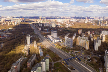 Fototapeta na wymiar urban panoramic views with motorways and buildings taken from a drone