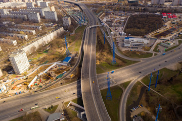 Fototapeta na wymiar urban panoramic views with motorways and buildings taken from a drone