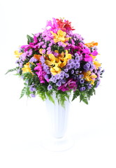 Beautiful bouquet of bright flowers isolated on white