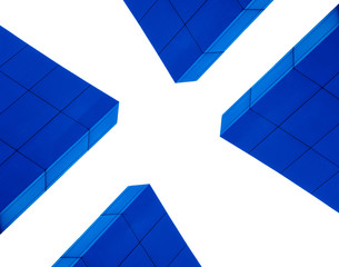 fragment of the wall of a modern blue building on a white background