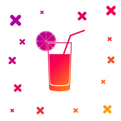 Color Glass of juice icon isolated on white background. Orange slice and tube for drinking. Healthy organic food. Gradient random dynamic shapes. Vector Illustration