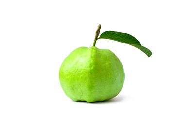 Guava, fruits and guava leaves, fruits with high vitamin C help strengthen the immune system, separated on a white background.