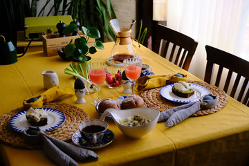 delicious, homemade easter breakfast. happy easter. home sweet home.