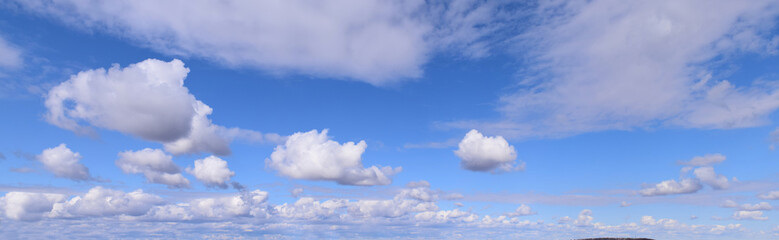 Cumulus clouds.Photo panorama.
The signs of good weather, April, spring sunny sky.
