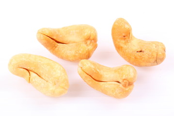 Roasted cashew nuts on white background