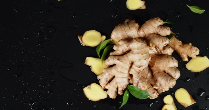 Fresh ginger root with leaves.
