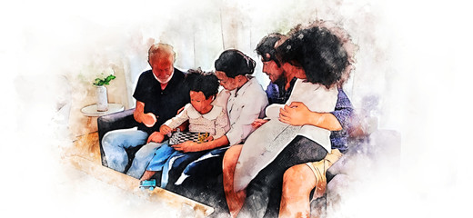 Abstract happiness family have fun and meeting in home on watercolor illustration painting background. © Watercolor_Concept
