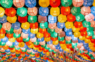 Fototapeta na wymiar The colorful lanterns of the famous temple on Buddha's Birthday