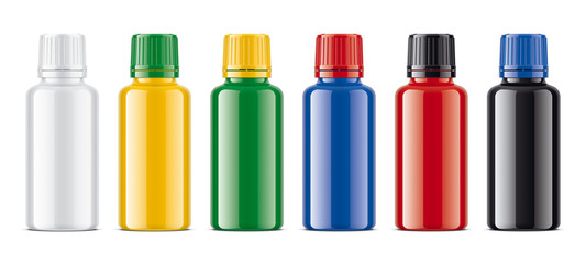 Fototapeta premium Colored Bottles set. Non-transparent Glossy version. 