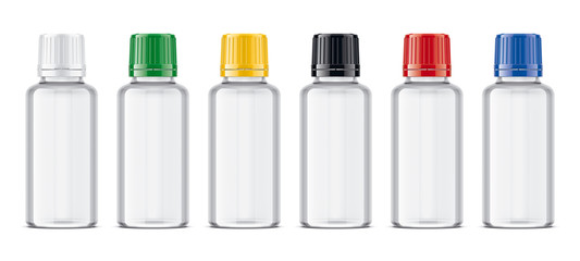 Bottles with colored Caps set. Transparent version. 