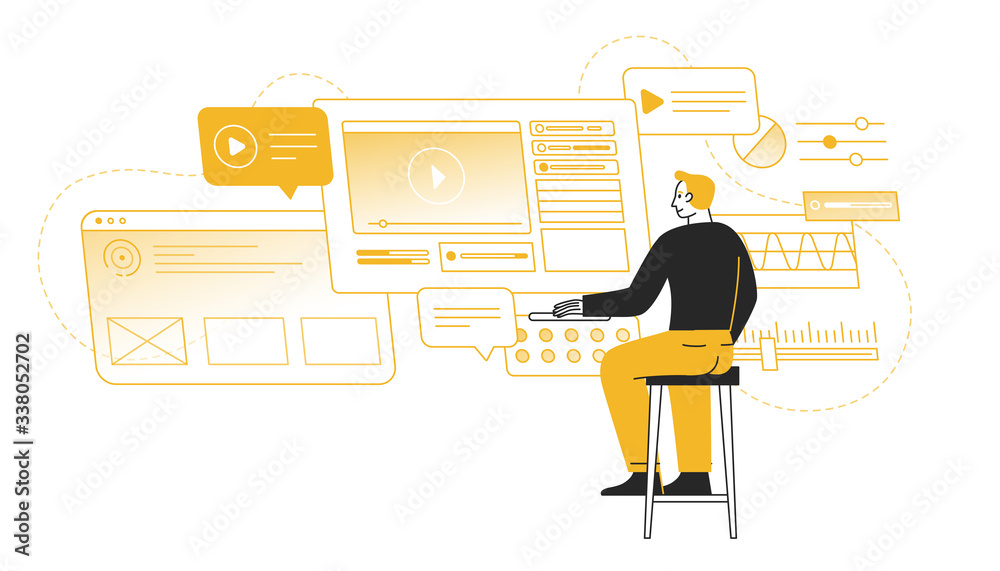 Poster Vector illustration in flat cartoon simple style with character - app and interface design and development concept
