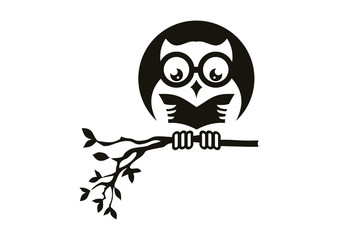 vector illustration of  an owl wearing glasses Logo signs with a branch of a tree