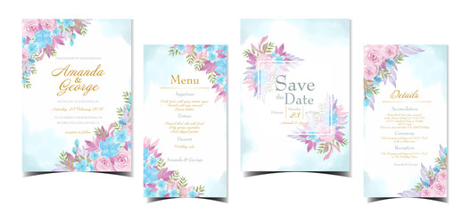 set of colorful floral wedding invitation 