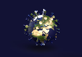3d rendering of earth showing europe represented as coronavirus covid19 simulating the global pandemics