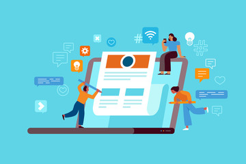 Vector illustration in flat simple style with characters - influencer marketing concept and referral loyalty program