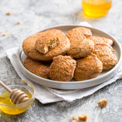 Homemade  tasty sugar cookies with honey. selective focus, copy space