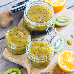 homemade kiwi jam. fruit jam or confiture  from kiwi and oranges