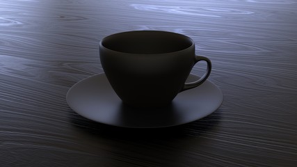 a black Cup and saucer on a black table