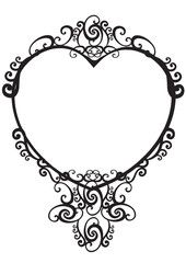 decorative frame in the shape of a heart in a black outline, isolated object on a white background, vector illustration,