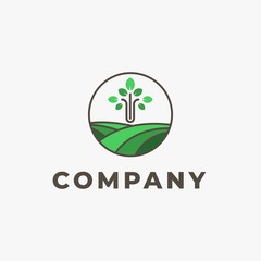 Farm Logo Template With Plant Isolated on Circle, Vector Illustration EPS10. Sign, Symbol, Logo