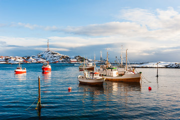 Fishing boats at harbor, Lofoten Islands, Norway