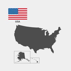 United states flag and map. Vector illustration on gray background