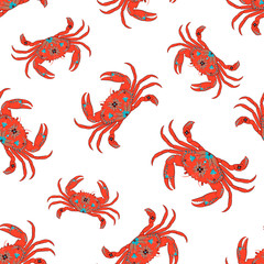 Simple seamless pattern with crabs. Image of a cute crab with flowers decorate. vector illustration. vector crab. flat image crab