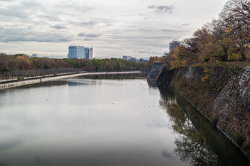 moat surrounding Osaka Castle, Japan