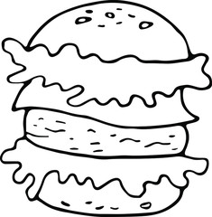 Retro sketch illustration with cheeseburger on white background. Fast food menu.  American food. Doodle vector illustration.