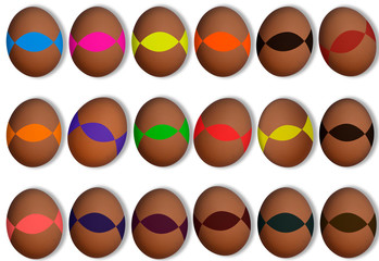 Easter eggs on a white background with colorful stickers