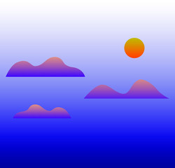 Vector illustration, night landscape and moon.