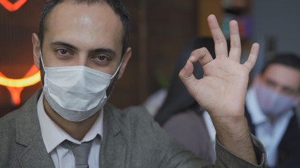 Business man In Protective Mask Working During Epidemic