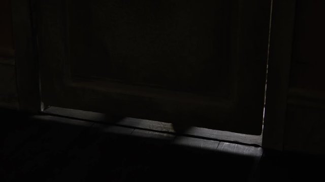 Shadow silohuette of a man under the door. Filming Red cinema camera